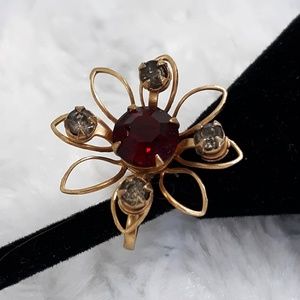 Vintage 40s Coro Prestige Red Glass Daisy Earrings